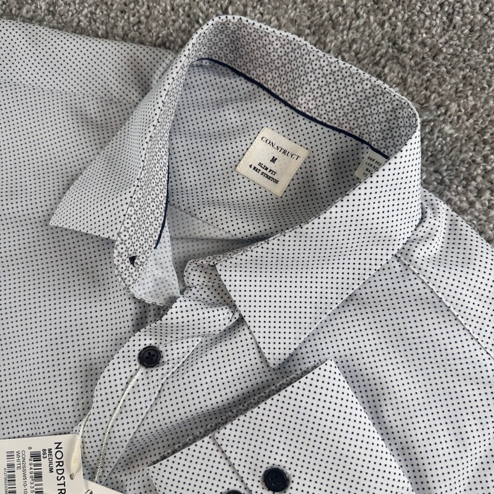 Con.struct Dress Shirt Mens Medium Polka Dot Slim Fit Performance Stretch NEW